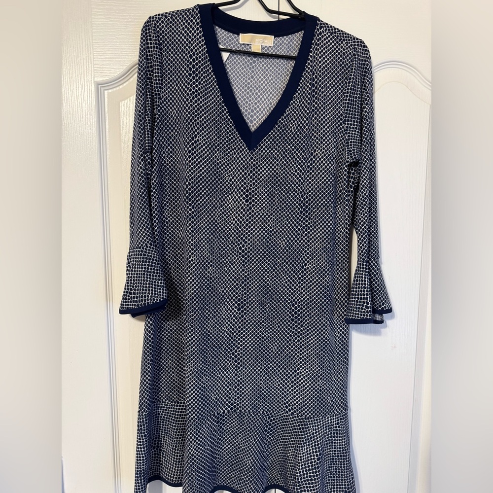 Navy and White Patterned Dress